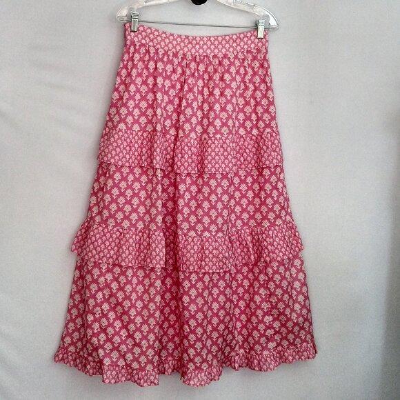 Boden Dresses & Skirts - Boden Skirt Pink White Printed Size UK 12 US 8 100% Cotton Tier Ruffles Midi New